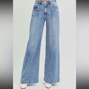 Risen High Waist Wide Leg Pintuck Jeans